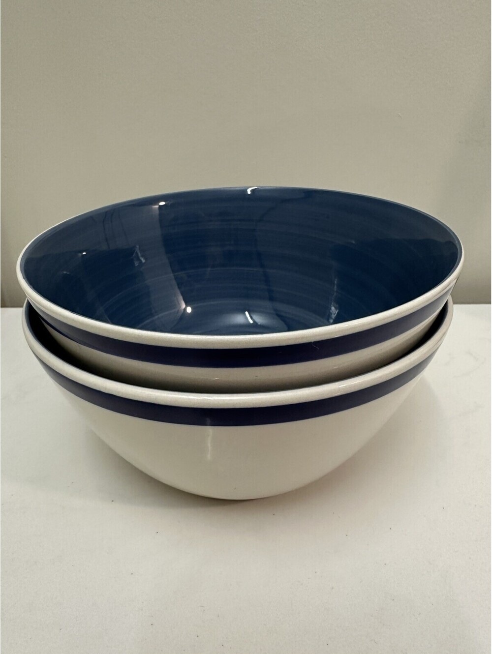 Set of 2 Vintage 6” Gibson Everyday Ceramic Soup Bowls Blue Stripe And Inside